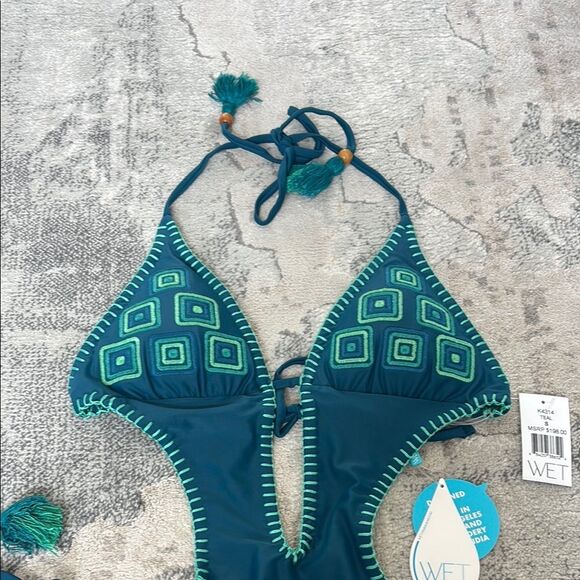 Women's Teal One Piece Swimsuit - Picture 3 of 10